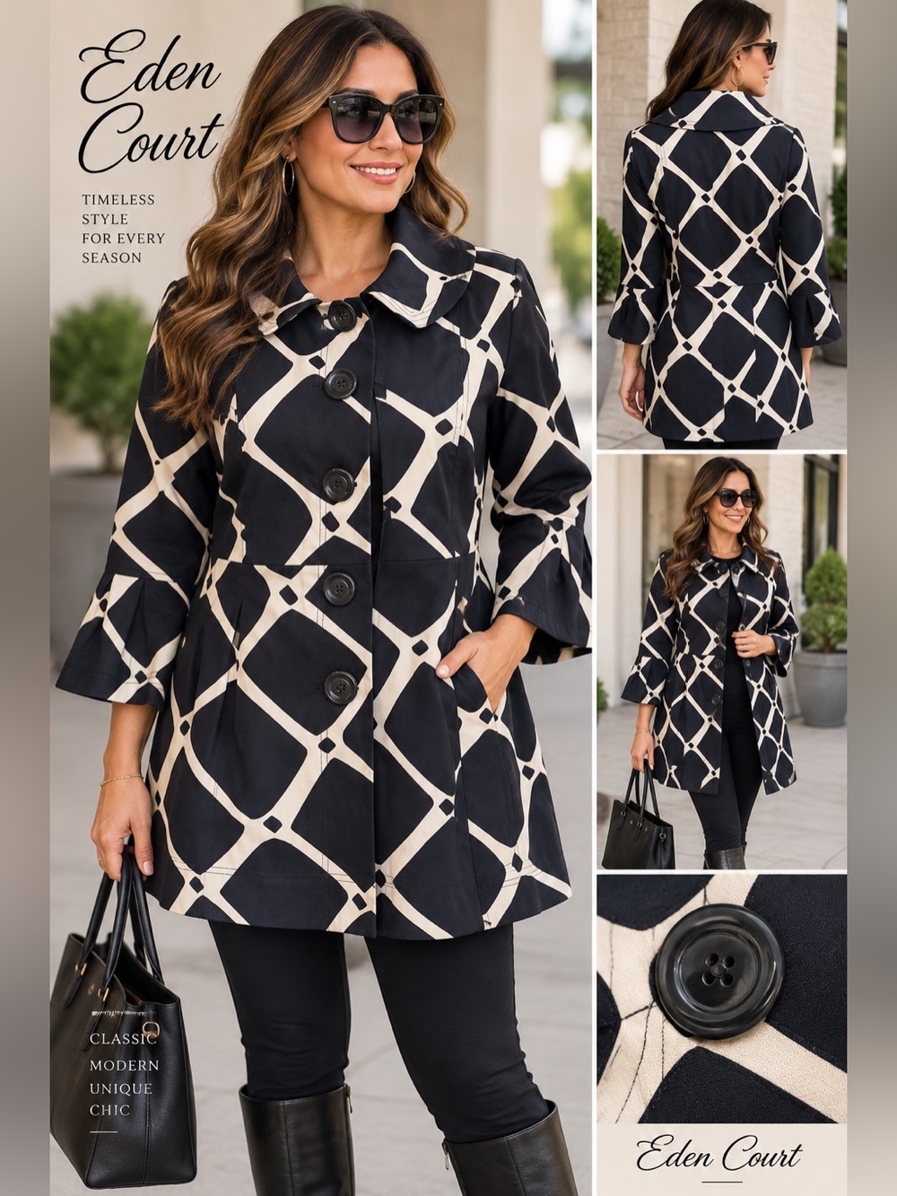 Eden Court NWT Geometric Abstract Maximalist Artistic Style Coat Jacket Size L